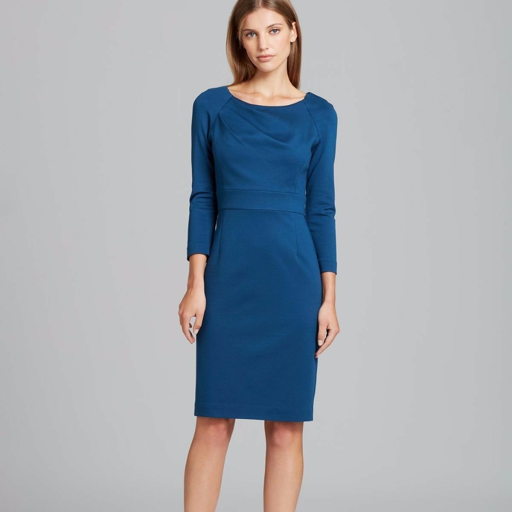 NWT $298 Trina Turk "Fenella" Long-Sleeve Pencil Dress in Mystic Blue - size 4!